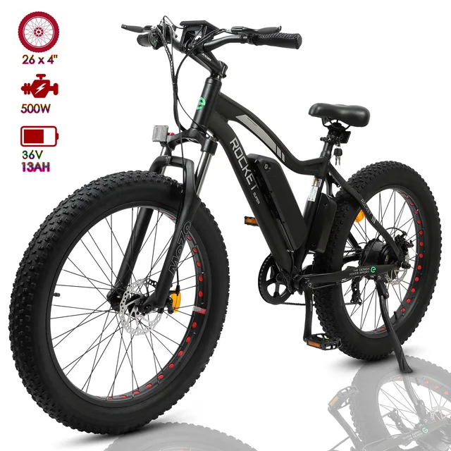 Ecotric 26 tums elcykel med feta däck, kraftfull 500 W motor, 36 V/12,5 Ah, avtagbart litiumbatteri, strand, snö, stötdämpning, berg, för vuxna