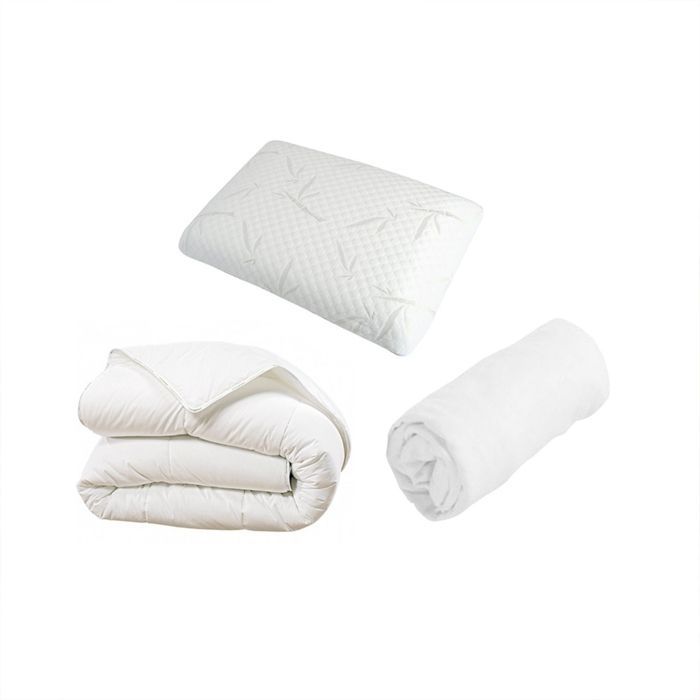 Conjunto de cama completo: Travesseiro(s) + Protetor de colchão + Edredom branco 160x200 cm