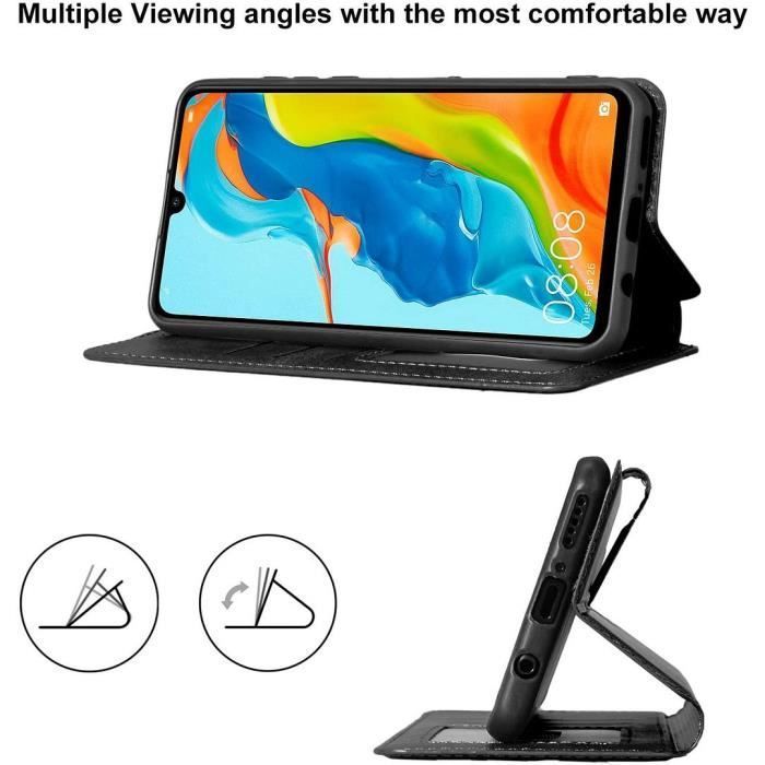 Funda para Huawei P30 Lite - Paquete de 2 protectores de pantalla de vidrio templado - Negro - Resistente a arañazos - Elegante - Semirrígido