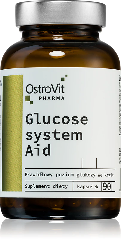 Cápsulas de suplemento alimentar OstroVit Glucose System Aid para auxiliar o metabolismo.