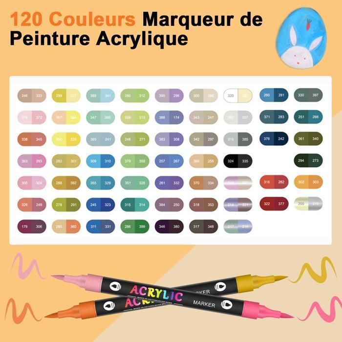 Rotuladores acrílicos - AIMIUVEI - 120 colores (60 unidades) - Doble punta: pincel/fina - Tinta a base de agua - Secado rápido