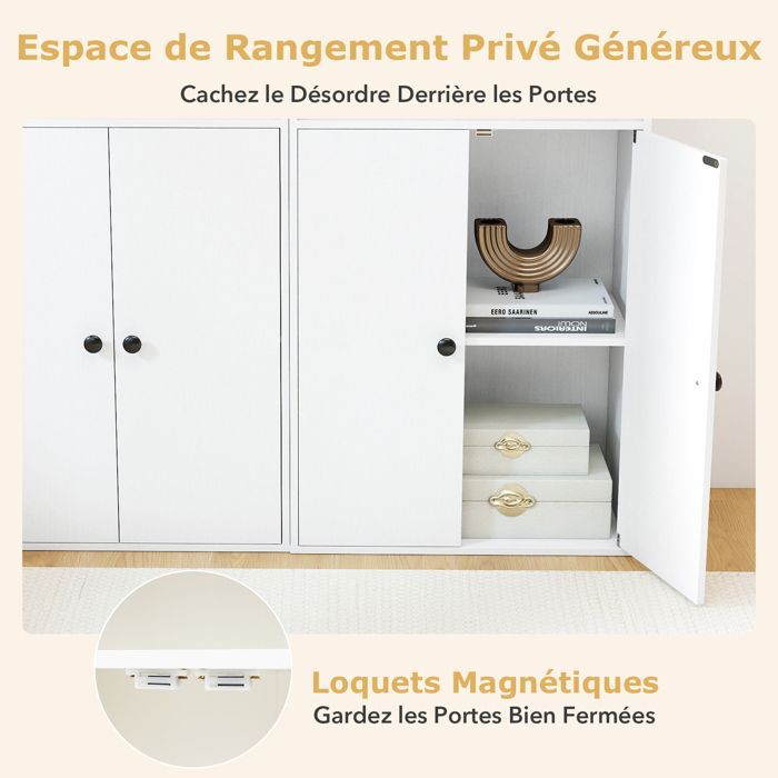 GIANTEX Buffet de Cuisine Moderne-Étagères Réglables-2 Armoires à 2 Portes-Compartiment Ouvert-Bibliothèque-54x30x111cm-Blanc