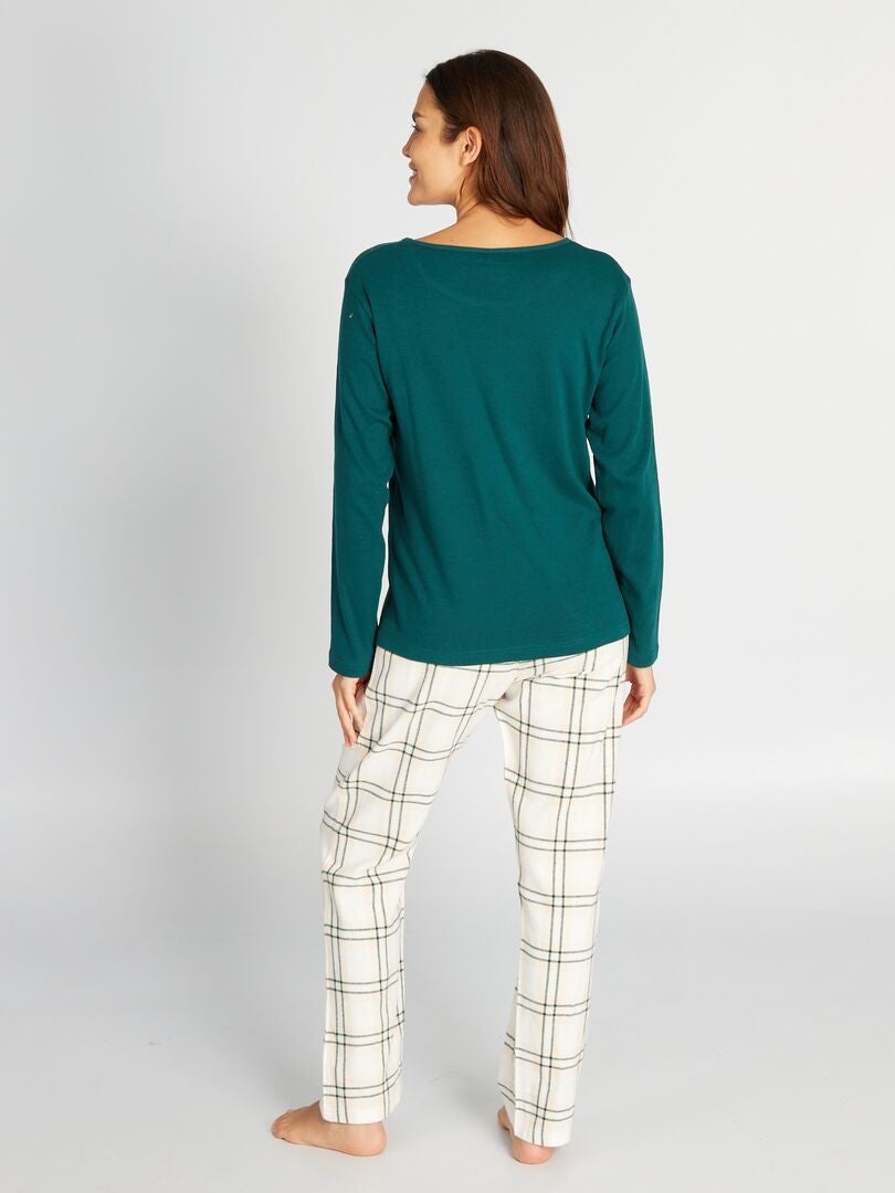 Pijama largo tipo camiseta + pantalón de franela - 2 piezas - VERDE