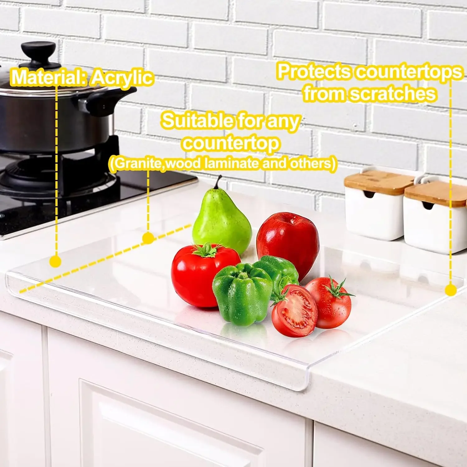 Planche à découper transparente antidérapante en acrylique avec rebord pour plan de travail, protection pour la cuisine, ustensiles de cuisine pour la maison et le restaurant