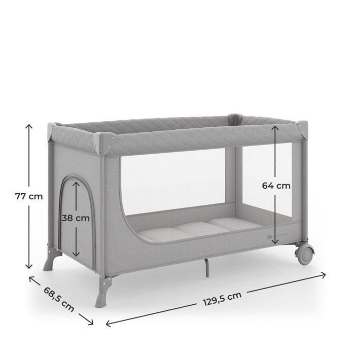 Kinderkraft LEODY UP resesäng, hopfällbar lekhage med madrass, 114x60 cm, stabil, grå