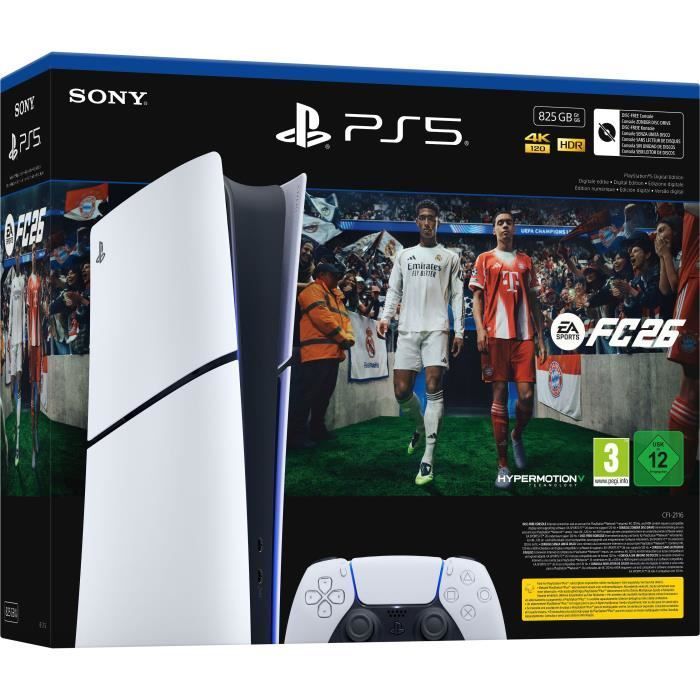 Pack PS5 Digitale (sans lecteur CD) : Console PlayStation 5 (Modèle Slim) + FC26 (code dans la boite)