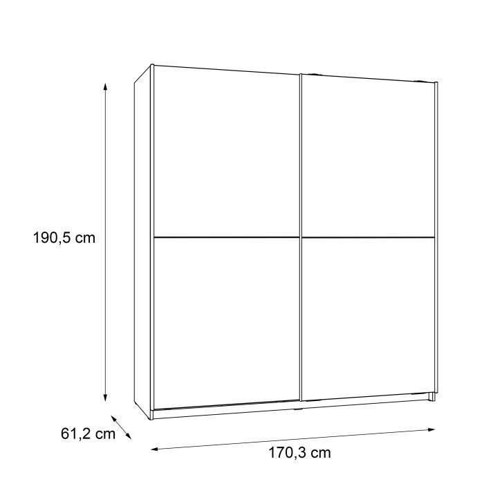 Kledingkast met 2 schuifdeuren - Spaanplaat - Eiken en witte afwerking - B 170,3 x D 61,2 x H 190,5 cm - ULOS