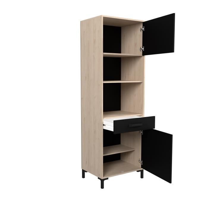 Aparador de cocina FACTORY de 60 cm - 2 puertas - Ancho 60 x Profundidad 43 x Alto 185 cm - Roble y negro - EKIPA