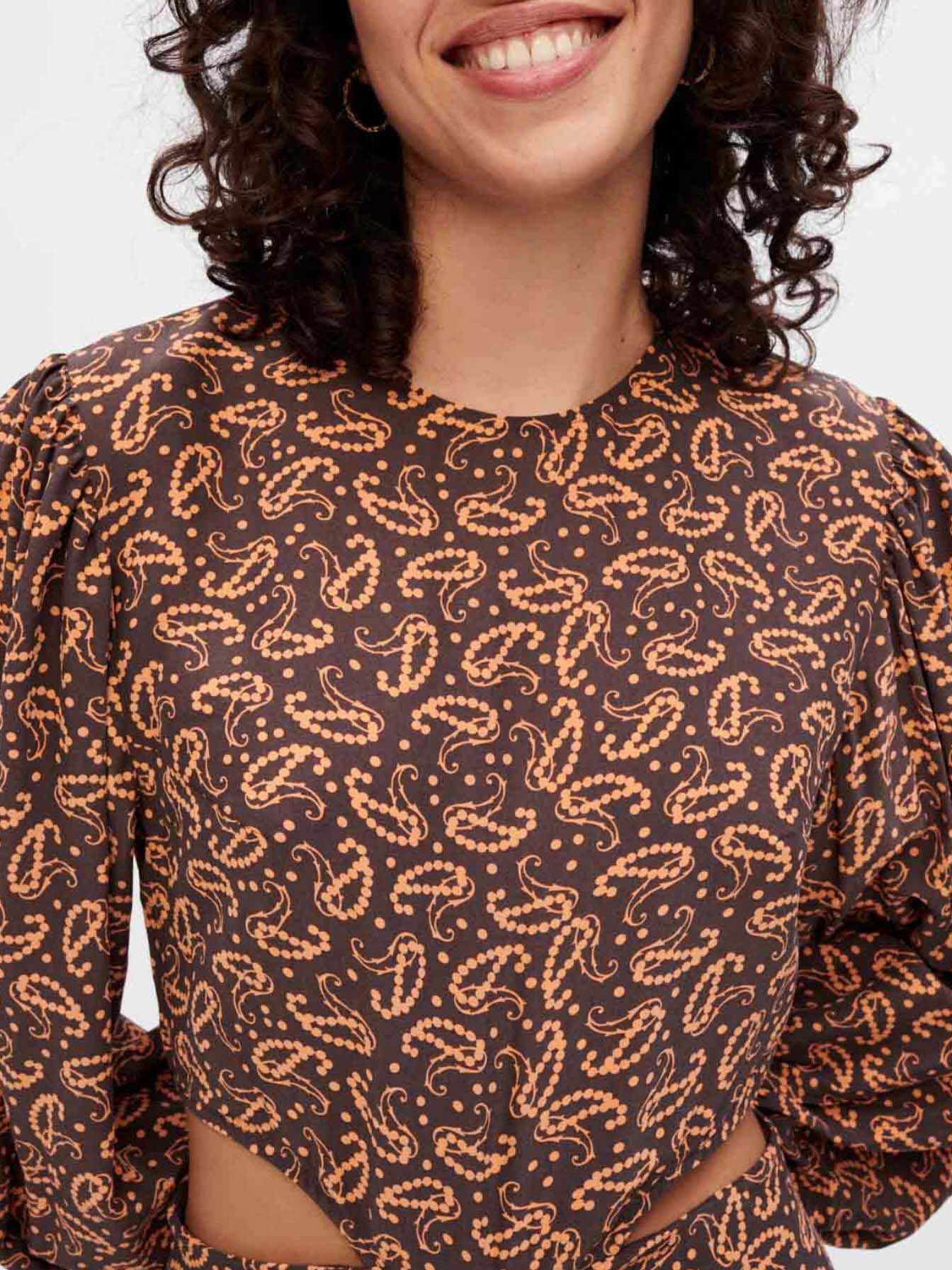 Jurk van bedrukte viscose en zijde - bruin