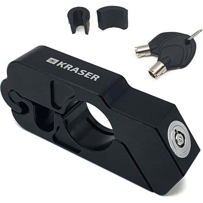 Lucchetto per manubrio moto - STAMPATO - KR720B - Lucchetto per leva freno - Sistema a scatto - Alluminio - 13,9x5,8x2,6 cm - Nero