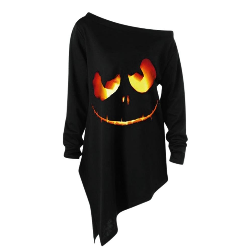 Chemise à manches longues et col asymétrique pour femme, tailles S à 3XL, motif gothique humoristique d'Halloween, pull d'automne décontracté.