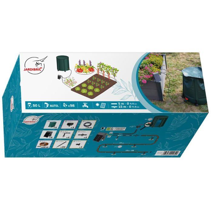 Kit arrosage goutte à goutte solaire - Pompe programmable - Réserve d'eau 50L - 5m micro-tuyau Ø 6mm