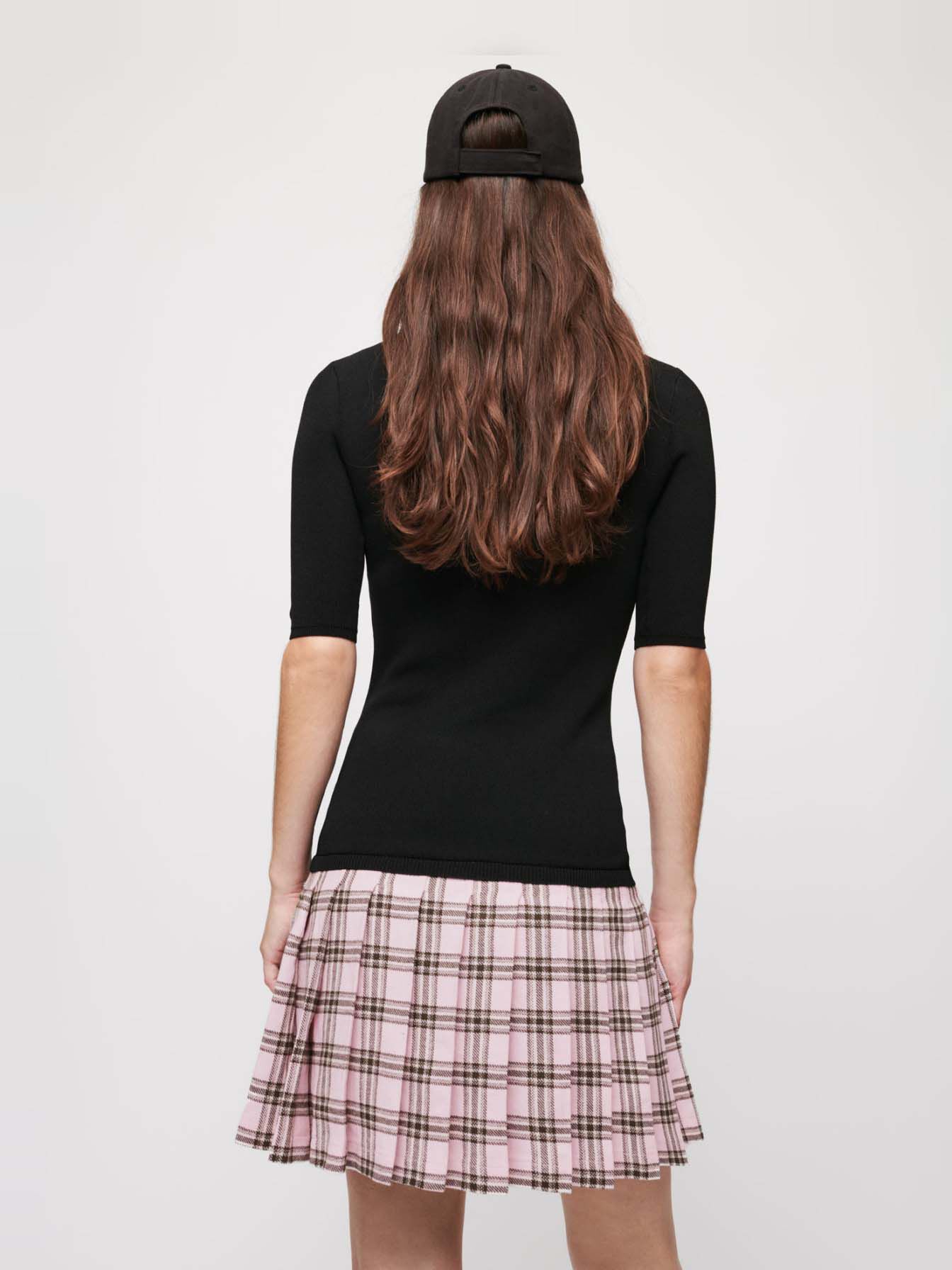 Rochie din lână și tricot în carouri - Negru