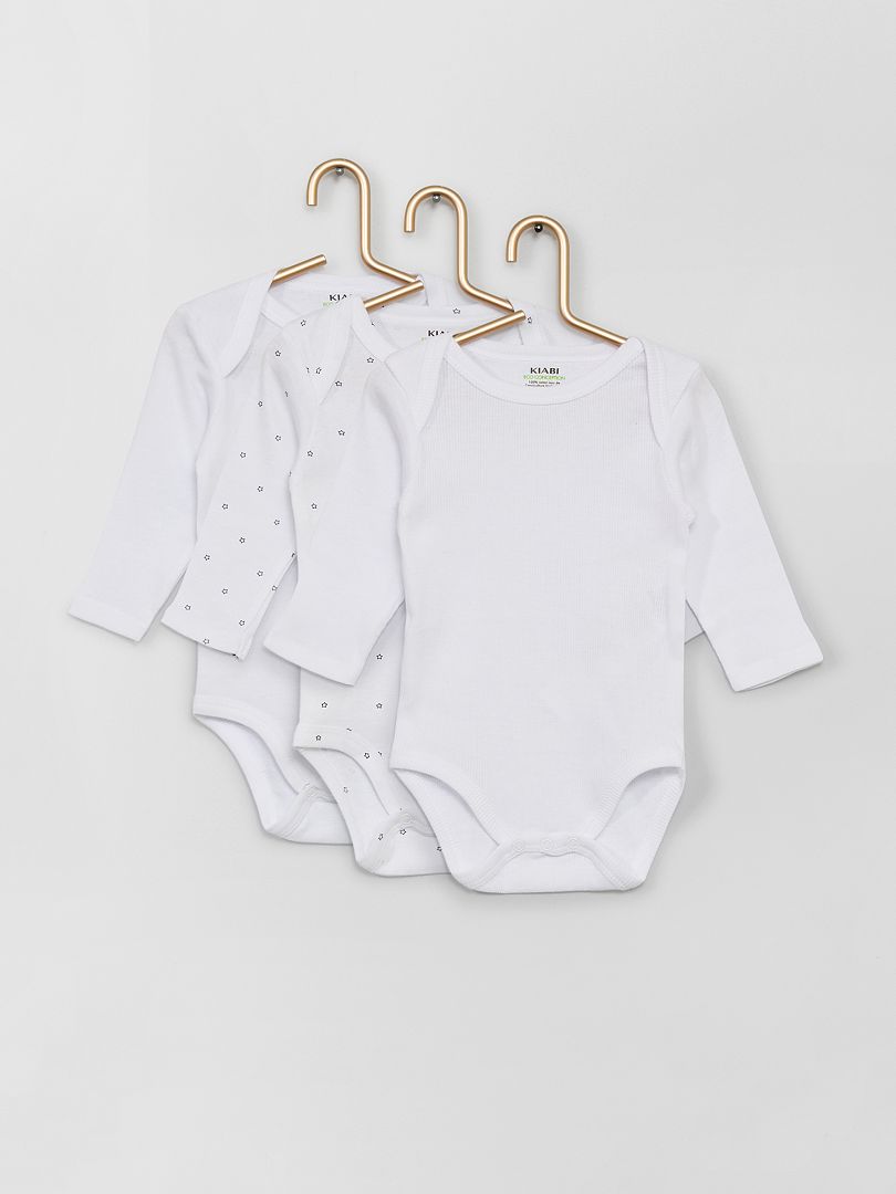 Set van 3 rompertjes met lange mouwen - WIT
