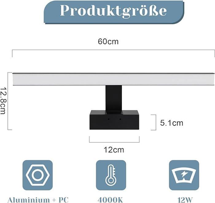 Aplique de pared para baño Homefire LED con luz de espejo, color negro, resistente al agua IP44, luz blanca neutra moderna de 4000K.