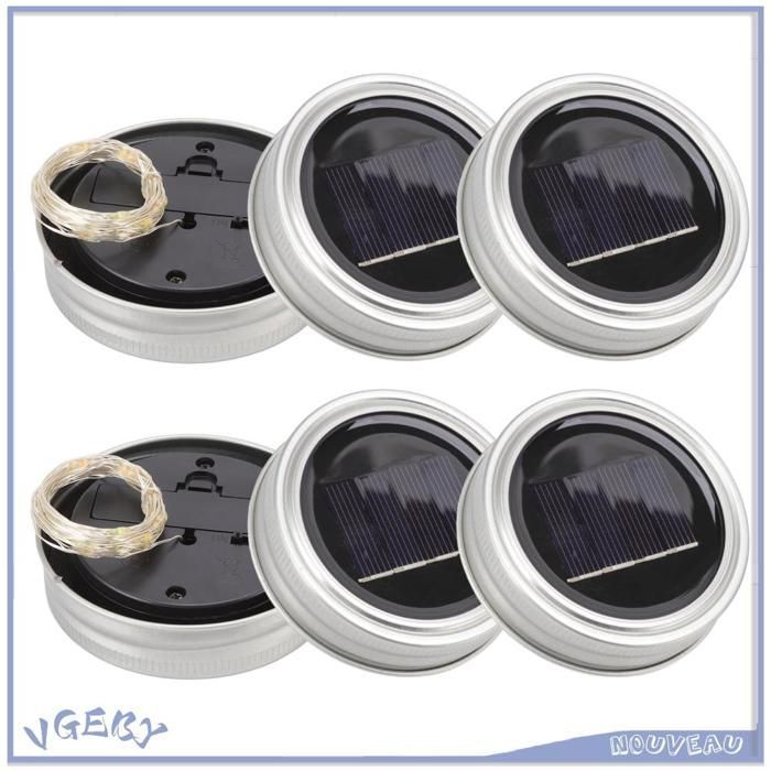6 pièces couvercles de pots solaires, 20 lumières décoratives à LED chaudes avec capteur de lumière pour la décoration extérieure