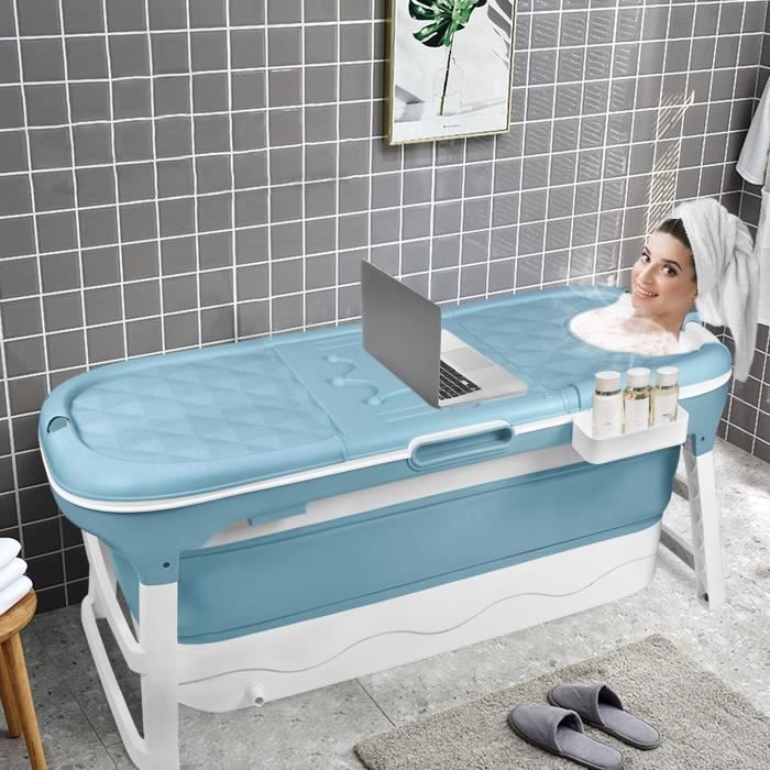 XMTECH Opvouwbaar Bad 148x60x53cm Draagbaar Vrijstaand Opvouwbaar Bad van Kunststof met Plank voor Kinderen en Volwassenen