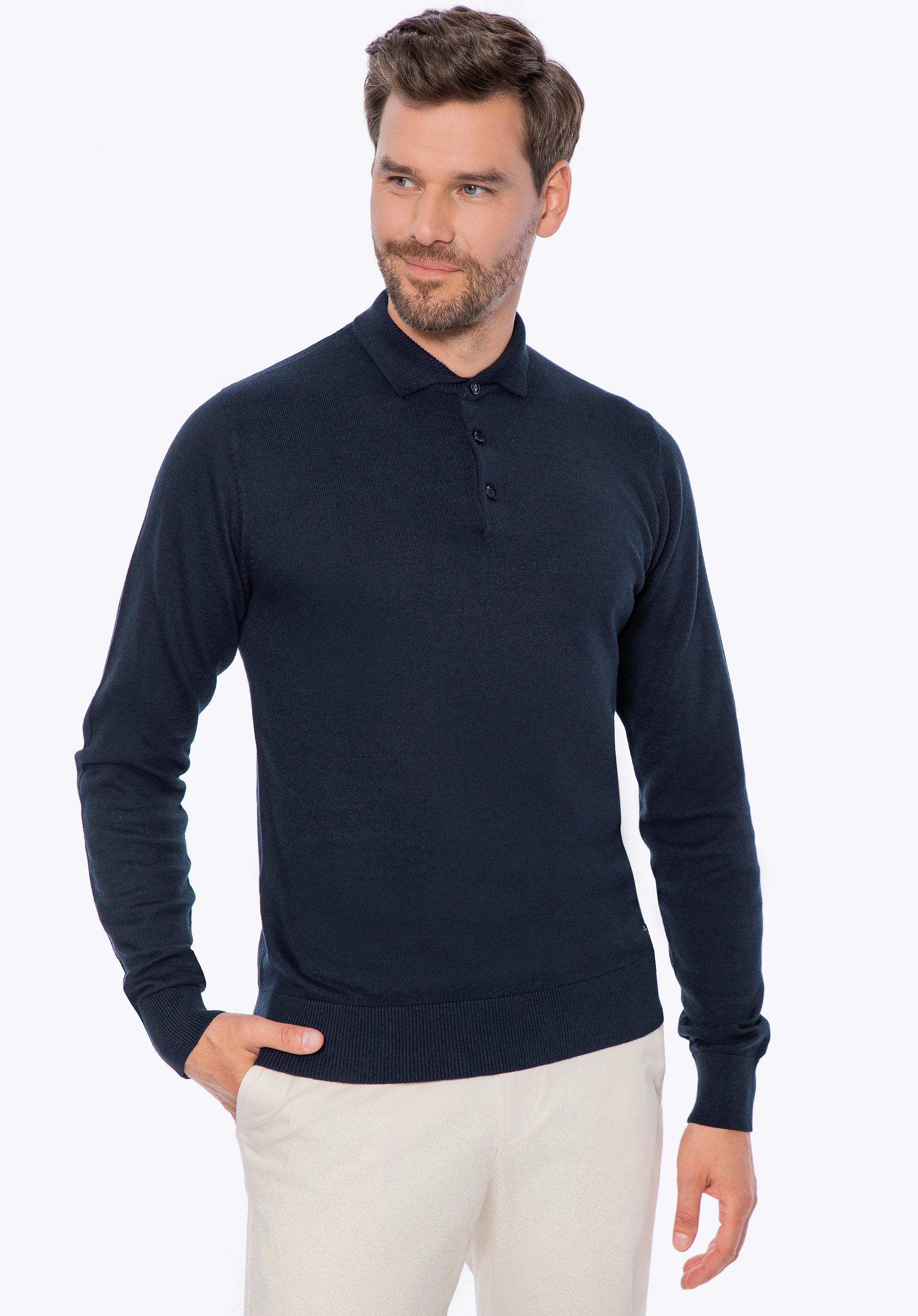 Sweter męski z bawełny z domieszką kaszmiru granatowy