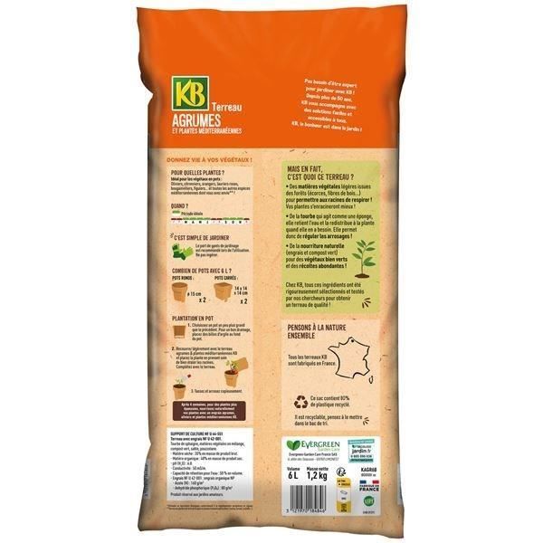 Terreau agrumes plantes méditerranéennes - KB - 6L - 100% naturel - Avec engrais