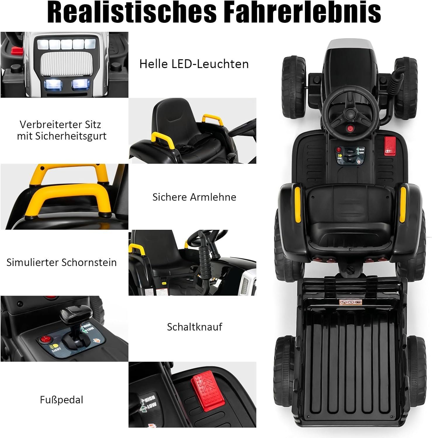 KOMFOTTEU elektrische kinderauto-tractor, 30 kg draagvermogen, vanaf 3 jaar