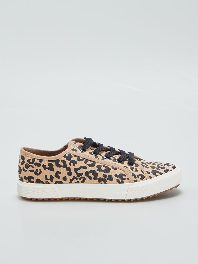 Lage sneakers met luipaardprint - ZWART
