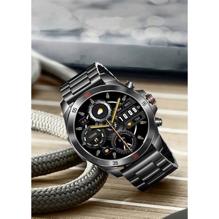 Montre Connectée Homme XtraDiTech Bracelet Acier Inoxydable Noir Luxe 1,43 AMOLED Appel Bleutooth Assistant Vocal Micro HautParleur