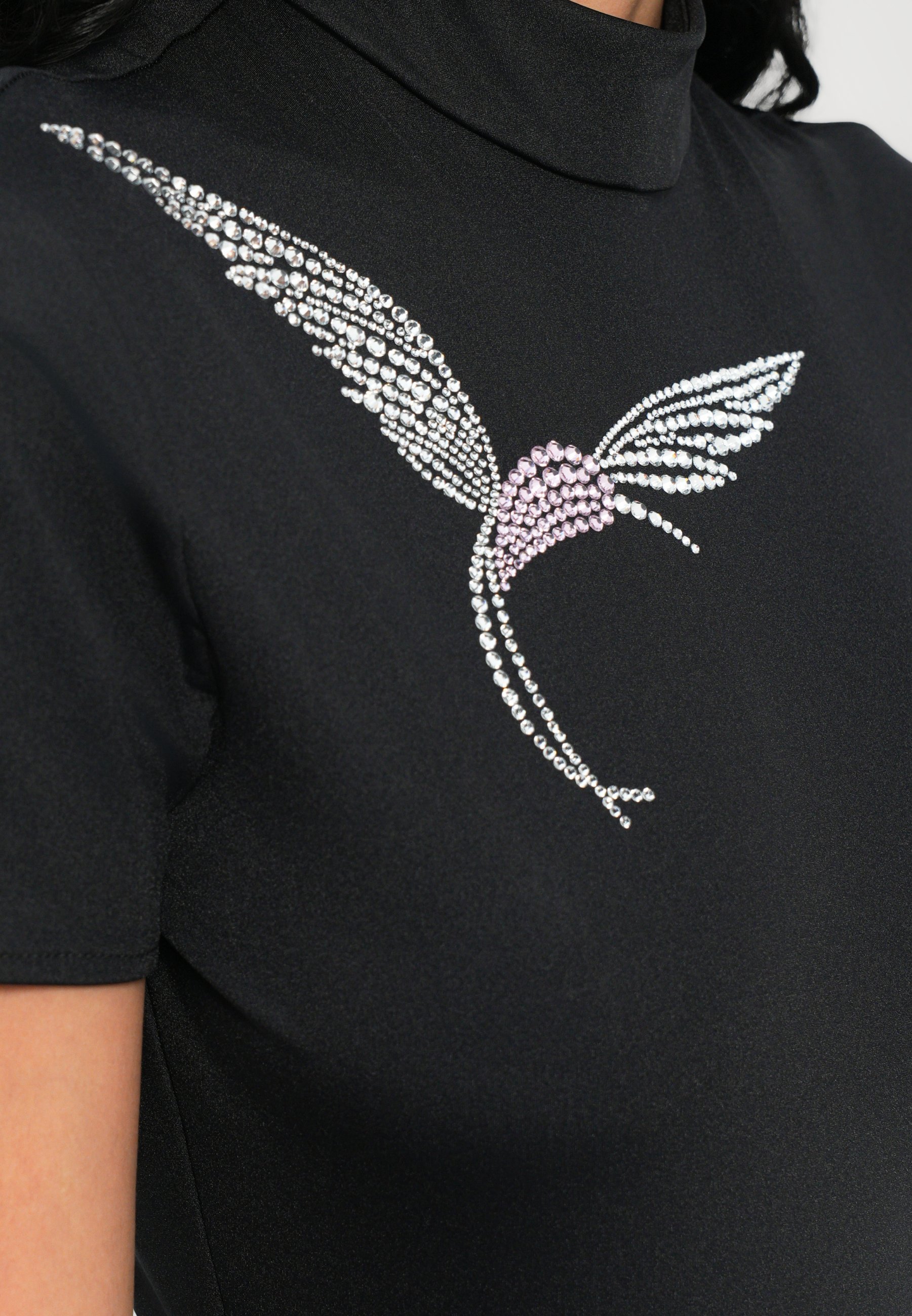David Koma KURZER KOLIBRI STRASS-Body - Bedrucktes T-Shirt - schwarz/silberfarben