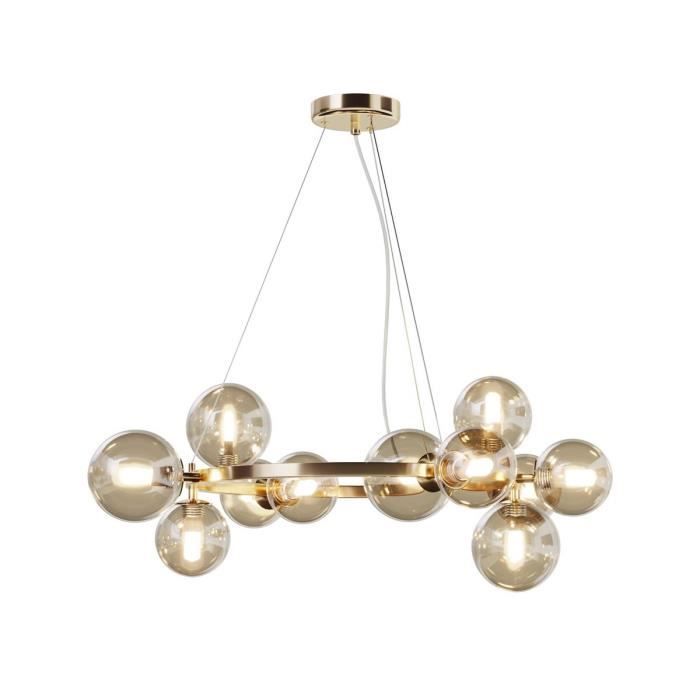 Luminária de teto suspensa - Maytoni - Dallas - 1 globo dourado - Cúpula conhaque - G9