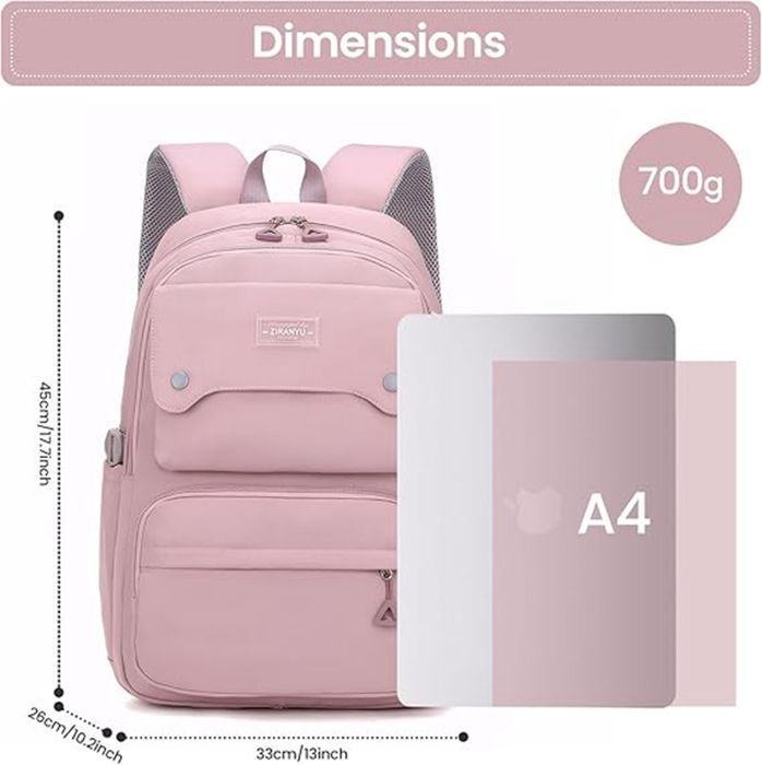 Cartable Fille Primaire Sac D'école pour Garçons Filles 8-16 ans,Sac Ecole Collège Multi-poches pour Ado,Sac a Dos