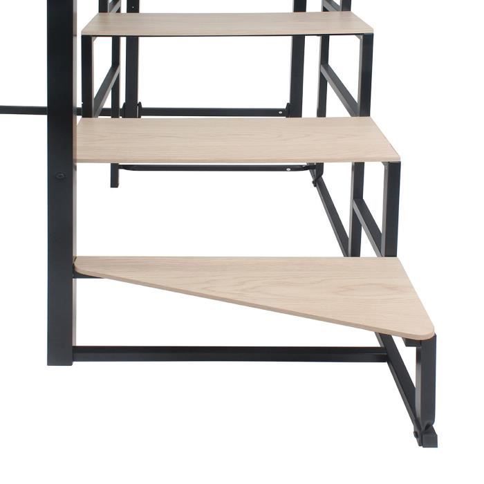 Lit mezzanine LEON - 140x190 cm - Métal noir - Sommier inclus