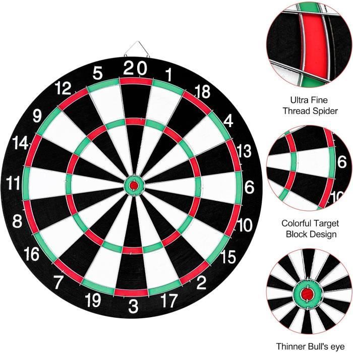 Jeu de Fléchettes 40.5CM, Cible de Fléchettes Professionnel, Jeux de Fléchettes Double Face, avec 6 Fléchettes, Les Loisirs Sport