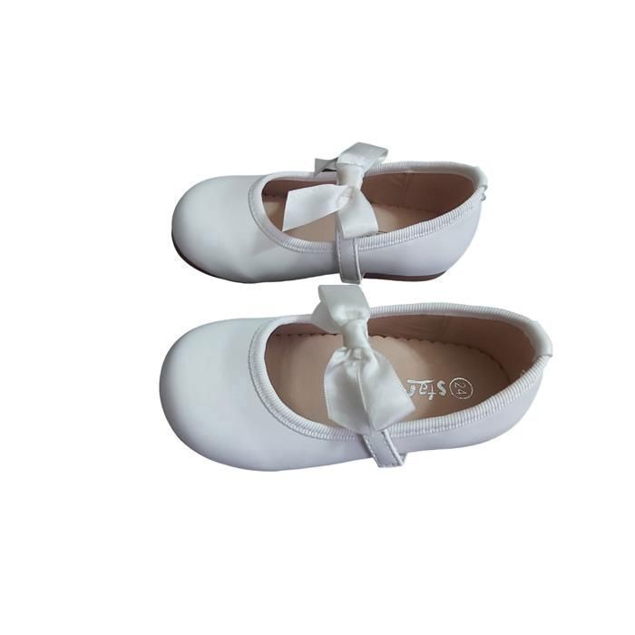 Chaussures - Enfant - Ballerines - Cérémonie - Cuir - Ivoire - Noeud - Satin - Pointure du 19 au 30