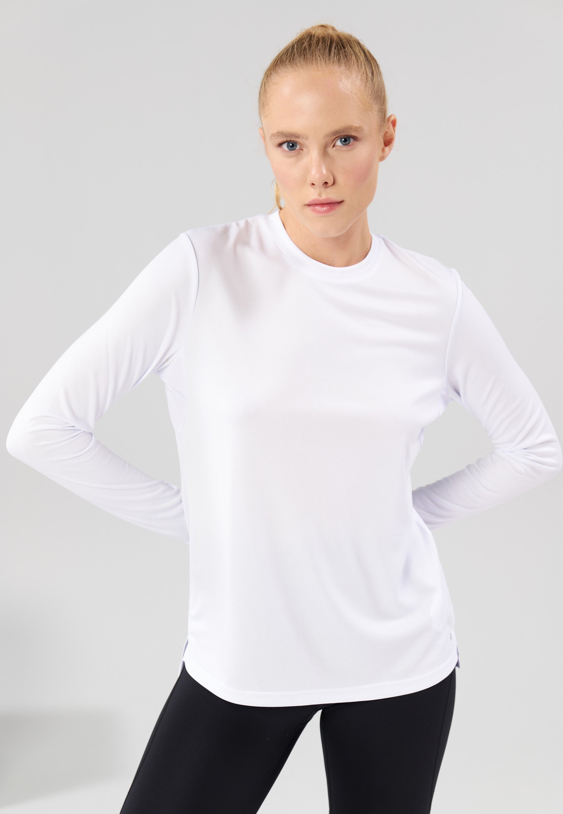 Haut de sport à manches longues Even&Odd Active avec bande réfléchissante - Blanc
