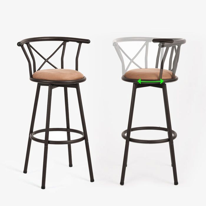 COSY FURNITURE Set van 2 industriële draaibare barkrukken met bruine stoffen rugleuning - HAILEY 29