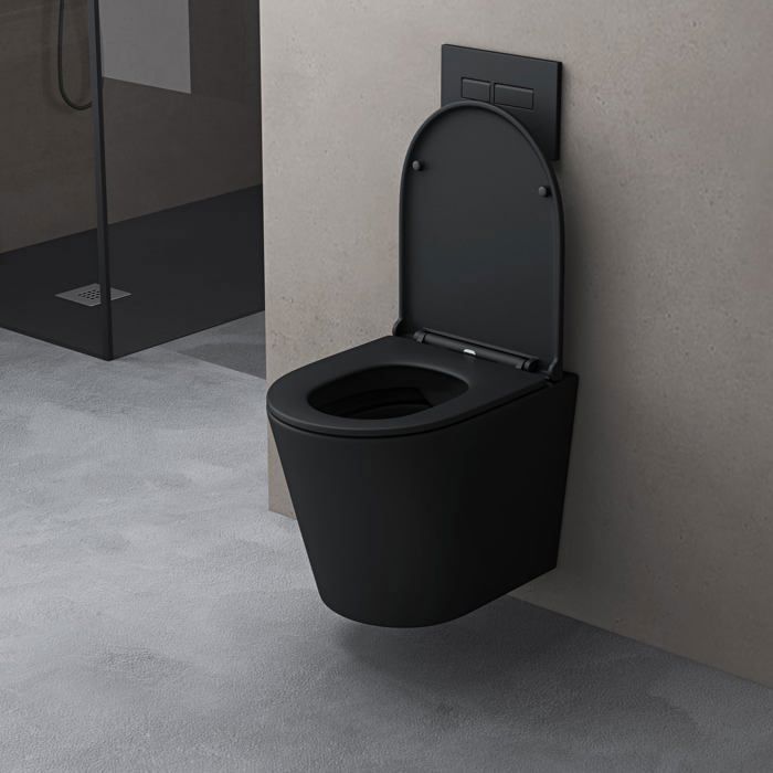 Inodoro suspendido Sogood, negro mate, taza de cerámica, asiento con cierre suave, Aix108