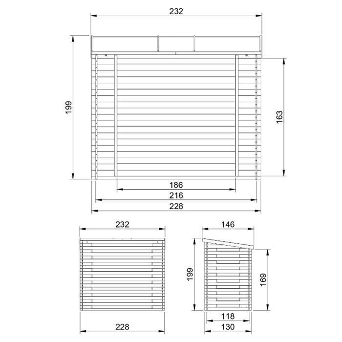 Abri à bûches -l146xL232xH199 cm/ 2.63 m2 - Abri De Stockage Du Bois et range bûches extérieur - TIMBELA M202