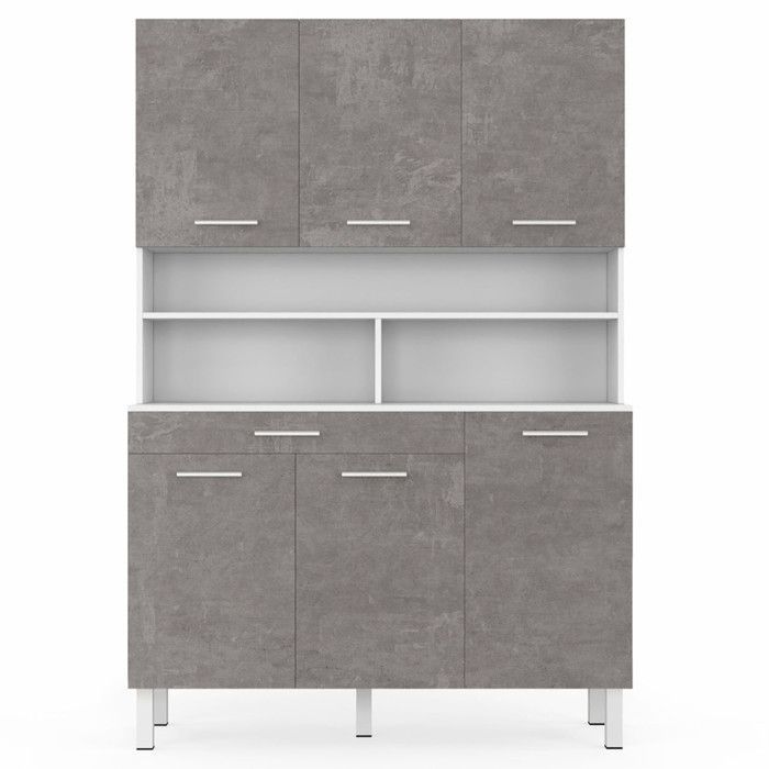 IDMARKET Buffet de cuisine 120 CM CINA 6 portes + tiroir blanc et effet béton