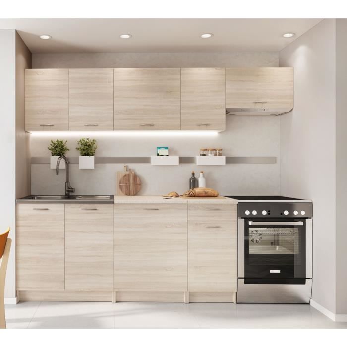 Cuisine complète Mila 7 éléments couleur chêne sonoma avec plan de travail inclus - Longueur 180-240 cm