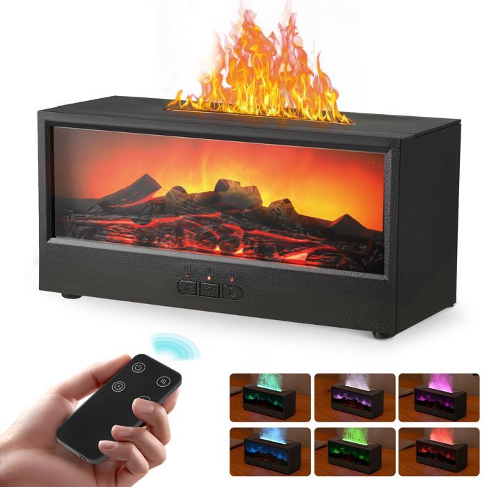 Umidificatore d'aria da 150 ml per camera da letto con camino a LED, 7 colori di fiamma, diffusore di oli essenziali per la casa