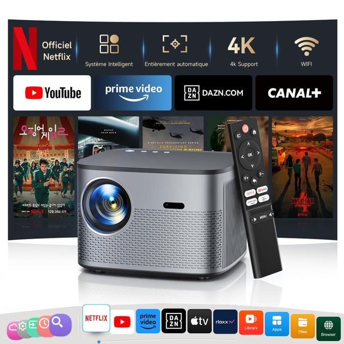 Proyector de vídeo ZOOMCAT - Netflix oficial - Enfoque automático - Android 13 - Full HD 1080p 35000lm - Compatible con 4K - Proyector WiFi 6