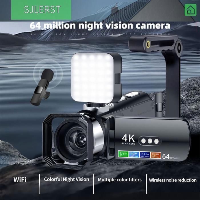 Caméra de Vidéo, Caméscope 4K 64MP 28x Smart Zoom Digital Video Camera, 3 Pouces 270 ° Écran de Rotation