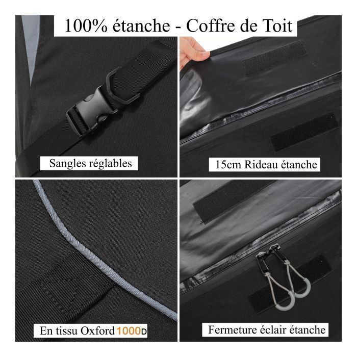 Sac de Toit Voiture - TOOLUCK - 425L - 1000D Tissu d'Oxford et PVC - Coffre De Toit Souple pour Voyage Résistant Aux Intempéries