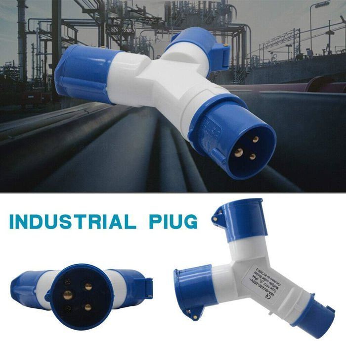 Adaptador de 2 tomas con tapa, 16A 220V IP44, toma múltiple para caravanas, autocaravanas y obras de construcción (PZCC)