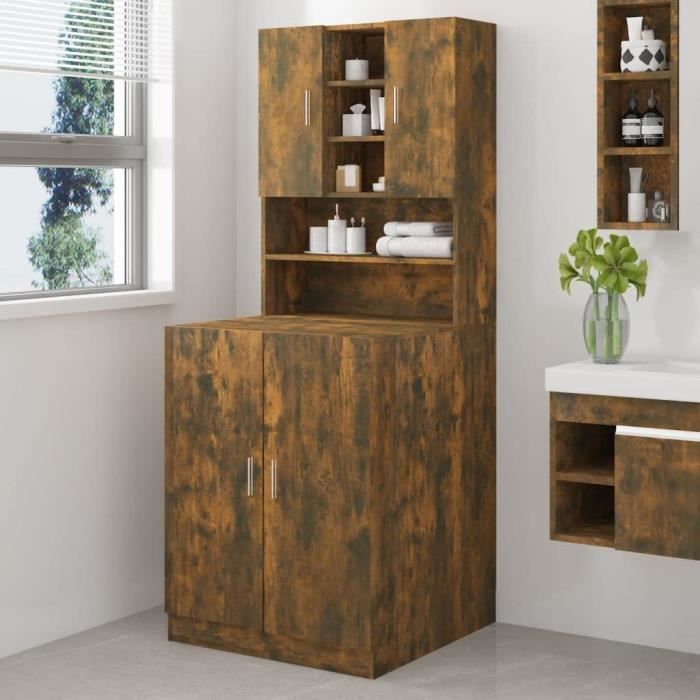 Armoire de Machine à Laver Armoire de Buanderie Meuble pour Lave-Linge Rangement de Salle de Bain Chêne Fumé Bois d’Ingénierie[884]