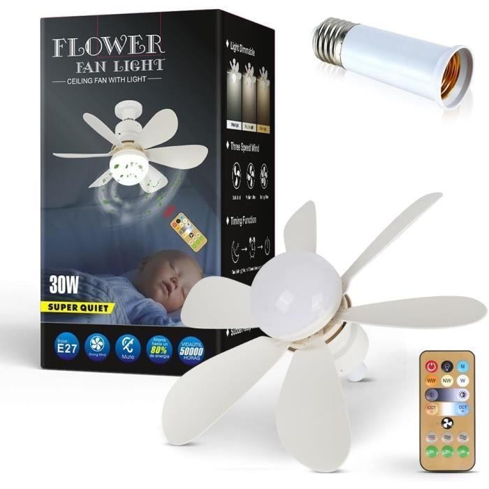 Ventilador de techo con luz, base E27 regulable, con mando a distancia, 3 velocidades (30 W). [Z243]