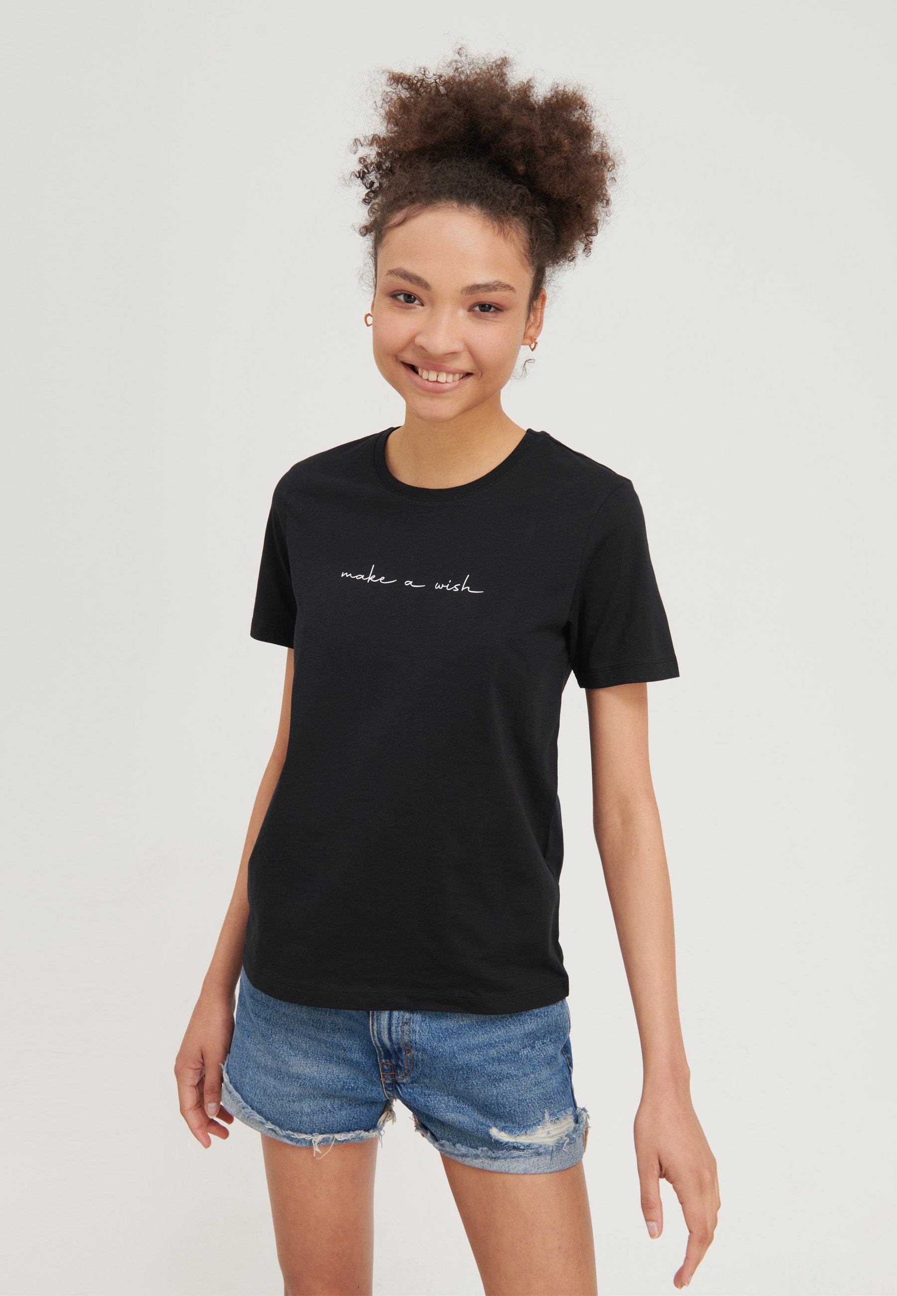 Even&Odd 2er-Pack – Bedrucktes T-Shirt – Türkis/Schwarz