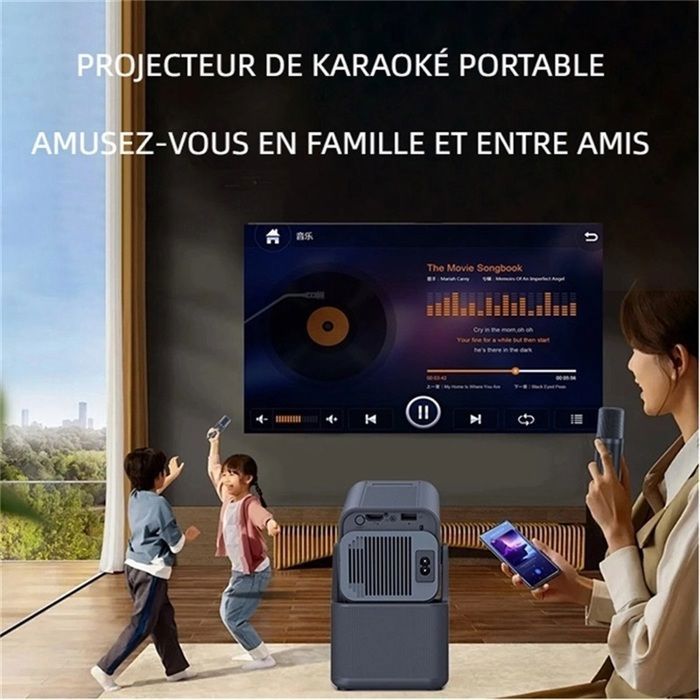 Proyector de vídeo 3 en 1: Full HD 1080p, WiFi 5G y Bluetooth, rotación de 180°, proyector para cantar con micrófono, ideal para cine en casa o karaoke.