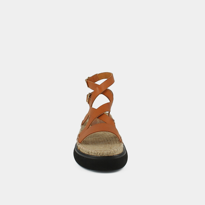 Sandales à brides croisées et plateformes  en cuir cognac