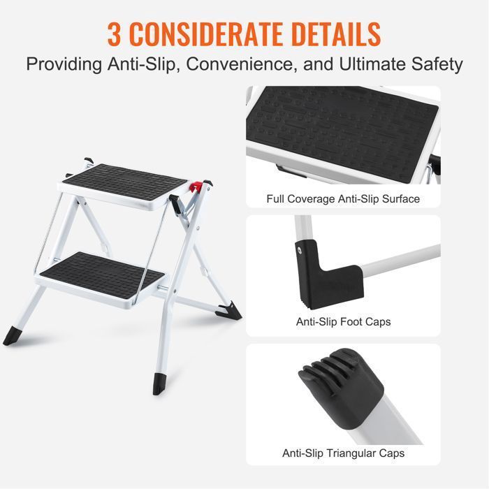 Escabeau - DUOKU - WK2031 - Capacité 150 kg - Pliable - Large Pédale Antidérapante