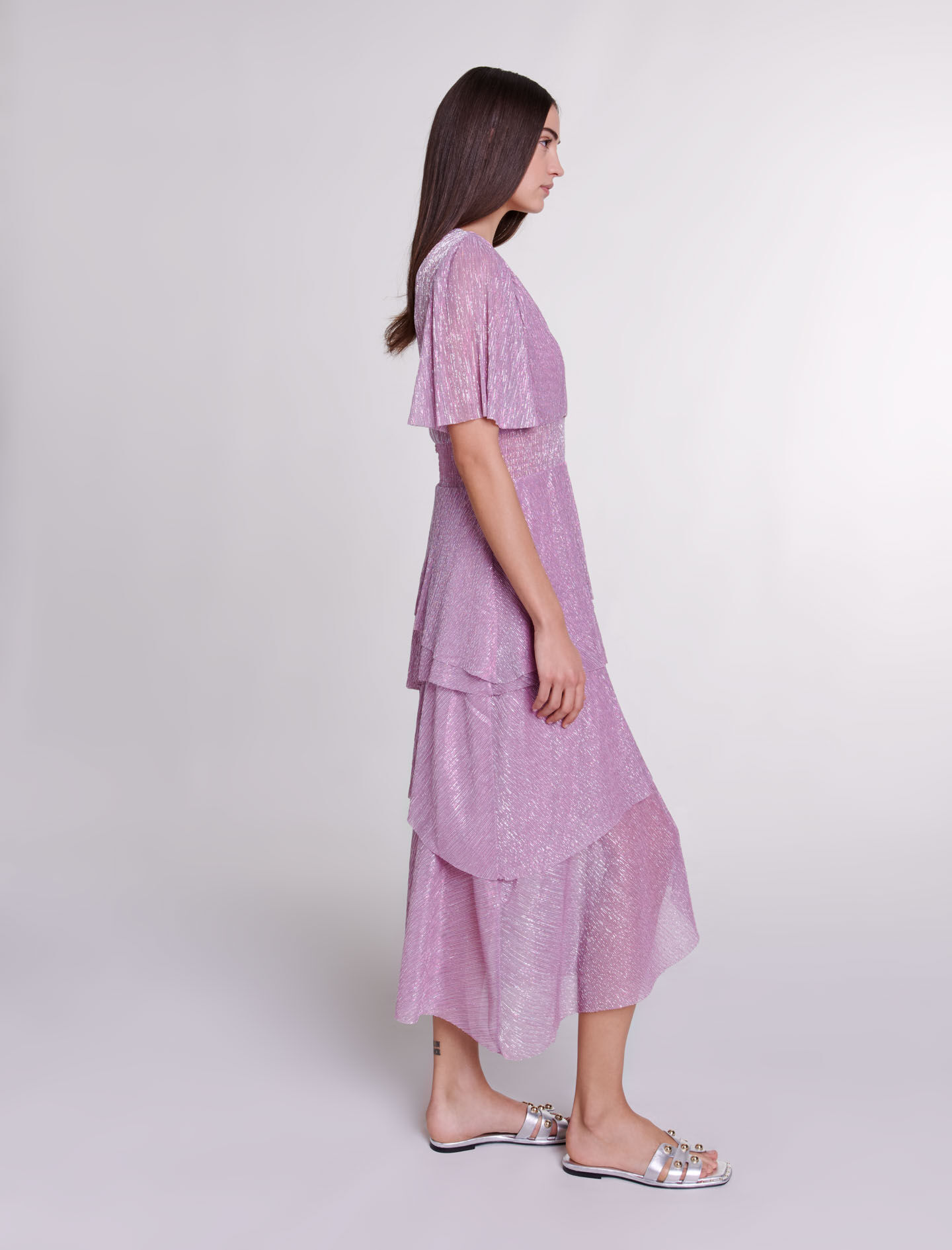 Rochie lungă cu volane - Liliac